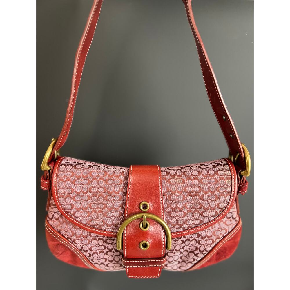 Rare vintage Coach Signature Soho
 Shoulder Bag in Burgundy Signature & Suede